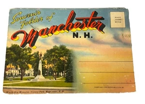 Vintage Unposted Souvenir Postcard Folder 18 Color Pictures of Manchester, NH - Picture 1 of 9