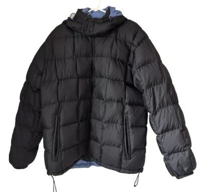 Chaqueta Parka Lands' End XLT 46-48 PARA HOMBRES Plumón de Ganso Puffer Negra y Azul Cielo con Capucha Foto 1 de 4