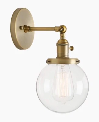 Vintage Industrial Wall Sconce Lighting Fixture with Mini 5.9" Round Glass Globe - Image 1 of 4