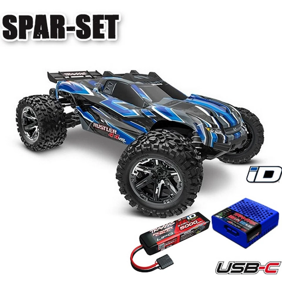 Traxxas 67376-4 Rustler 1:10 Truck RTR brushless - 3S LiPo-Akku Starter Set blau - Bild 1 von 1