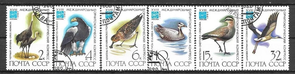 TH037 - U.R.S.S 1982  - Yt 4913/8  - OISEAUX  - Oblitéres - Cote 2€ - Photo 1/1