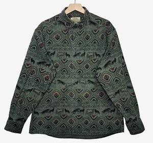Cabelas Deerskin Soft Chamois Shirt Mens M Flannel AOP Nature Aztec Wolf Outdoor - Picture 1 of 10