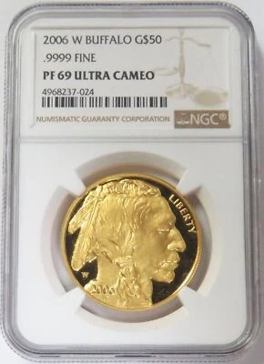 2006 W GOLD $50 PROOF BUFFALO 999.9 FINE 1 OZ COIN NGC PF 69 ULTRA CAMEO - Image 1 of 2