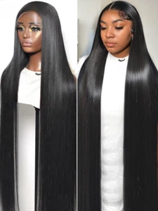 40 Inch Bone Straight 13X4 13x6 Lace Frontal Human Hair Wigs 250 Density Gluele - Picture 1 of 22