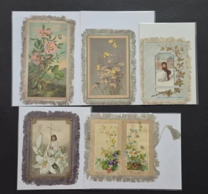 1880s Lot of 5 Silk Fringe Victorian Greeting Cards - Picture 1 of 11