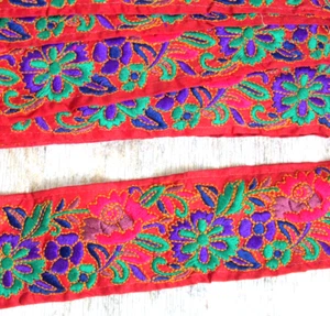 1m 6,5cm Weinrot Mehrfarbig Indisch Arabisch Blume Zopf Spitze Hochzeit Sari Sari - Bild 1 von 1