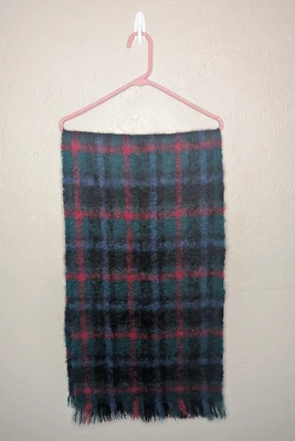 Laura Ashley Red Blue Green Plaid Great Britain Mohair Wool Blend Fringe Scarf - Image 1 of 4