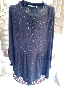 Notations Woman Black Stretch Blouse With Gold Polka Dot Detail Size 1X - Picture 1 of 11