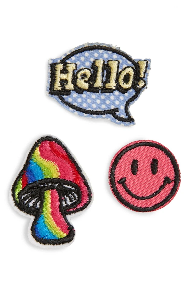 BP. Nordstrom embroidered iron on patches - 3 - Mushroom Smiley Face Hello