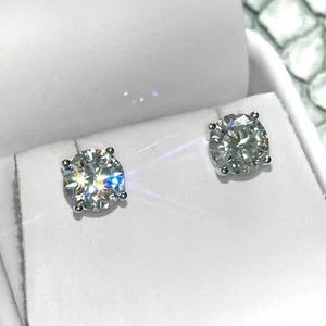 2.40 Ct Round Cut FL/D GRA Real Moissanite Stud Earrings 14k White Gold 7mm - Picture 1 of 9