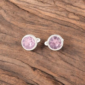 925 Sterling Silver Morganite Gemstone Handmade Jewelry Cufflinks 0.50" For Gift - Picture 1 of 3