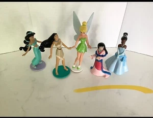 Disney Princess Figures Lot Of 5 Jasmine, Pocahontas, Tinkerbell, Mulan, Tiana - Picture 1 of 3