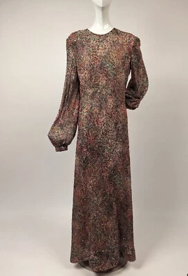 VESTIDO SESGADO JERSEY SEDA FLORAL PAULINE TRIGERE VINTAGE AÑOS 70 CON ESTRÁS DE COLOR Foto 1 de 4