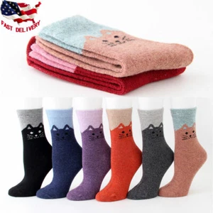 5 pares de calcetines deportivos informales para mujer de lana de angora gruesos cálidos suaves lindos para gatos invierno - Imagen 1 de 11