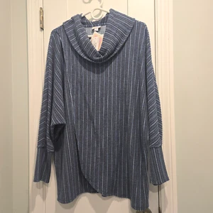 NWT - Lularoe Large Kristen - blue gray stripe - waffle knit - Picture 1 of 11