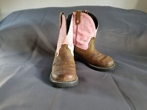 Justin Pink Western Boots Womens Sz 7.5 B Brown Leather L9901