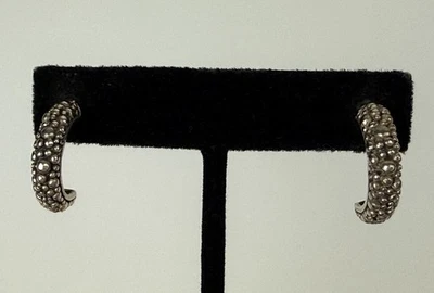 19mm Sterling Silver Caviar Huggie Half Hoop Earrings Granulated Balls 925 - Image 1 of 4