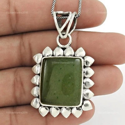 Collana Di Natale Regalo In Giade Verde A Cuore Chakra In Ag925 Argento Sterling - Immagine 1 di 4