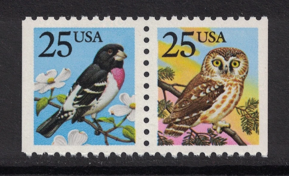 Scott 2284-85- Grosbeak & Owl, Booklet Pair- 25c MNH 1988- unused mint stamp - Image 1 of 1