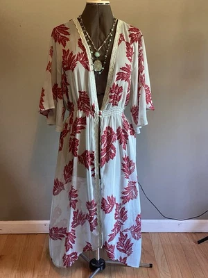 Kori America Chiffon Duster Kimono Cover Up Tamanho G Boho Cottagecore Fairycore - Imagem 1 de 4
