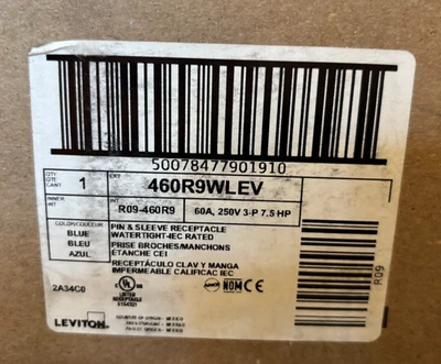 LEVITON 460R9WLEV 460R9W Pin Sleeve Receptacle 7.5 HP 60a 120/208 -BRAND NEW - Image 1 of 2
