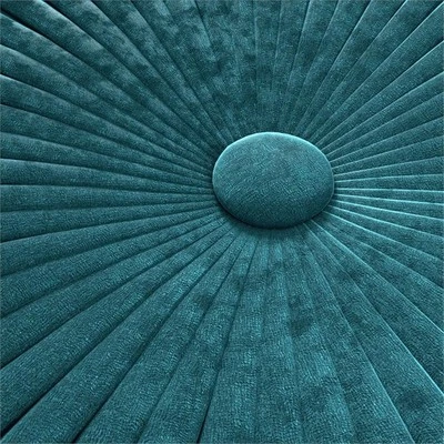 Pemberly Row Round Pouf in Teal Green Velvet Fabric with Woven Details - Image 1 of 4