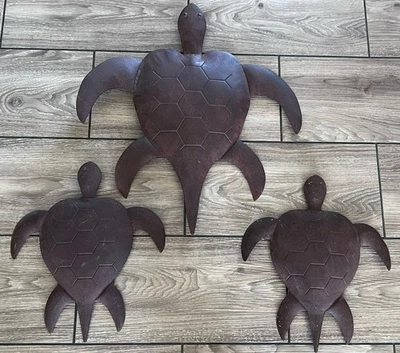 Sea Turtle Rustic Iron Metal Wall Art Decor 15"-22" Outdoor Beach Ocean Set of 3 - Image 1 of 4