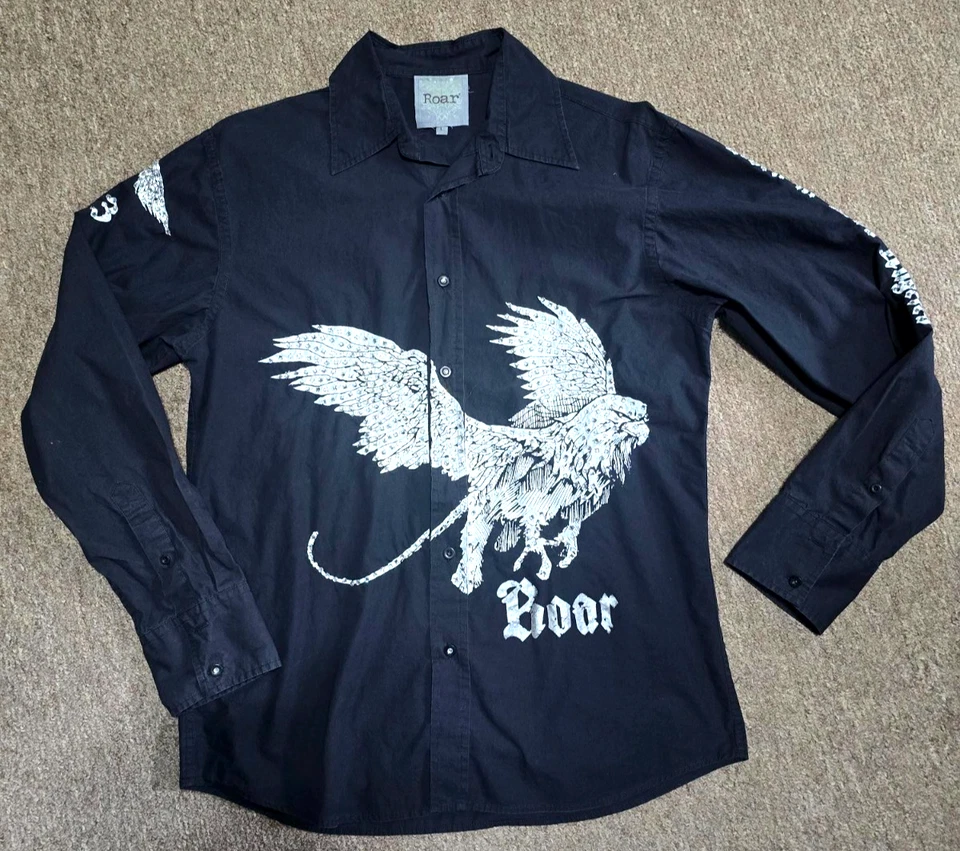 Camisa Roar Signature Para Hombre Negra Manga Larga Bordada con Botones Talla Lg Foto 1 de 4