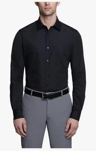 New Van Heusen Mens Regular fitted Dress Shirt Large 16.5 34-35 Black Solid - Picture 1 of 8