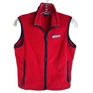 Vineyard Vines Fleece Vest Boys M(12-14) Red Navy Trim Full Zip Outdoorsy - Picture 1 of 8