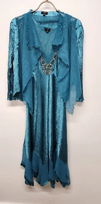 Vestido midi de gasa verde azulado de 2 piezas Komarov para mujer con chaqueta a juego, talla mediana Foto 1 de 4