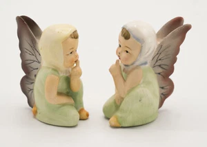 Vtg Pair of 2 NAPCO Angels Pixies w Fairy Wings Butterfly Japan 1950s Ceramic - Picture 1 of 16