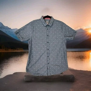 HOWE Button Up Shirt Mens Medium Anchor All Over Print AOP Short Sleeve Preppy - Picture 1 of 14
