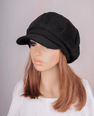 SM273 Negro Sólido Inteligente Clásico Lana y Algodón Sombrero Gorra Newsboy Gatsby Visera Nuevo Foto 1 de 4