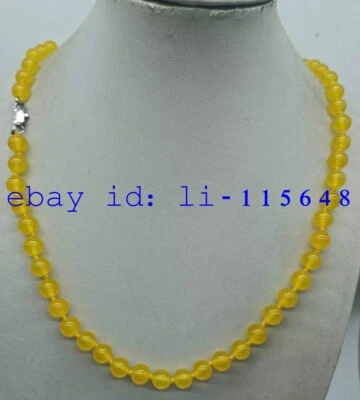 Delicate 8mm Yellow Topaz Round Gemstone Bead Necklace 18 inch Birthday Gift - Image 1 of 4