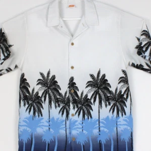 Sideout Hawaiian Shirt Mens M Chest 45 inches Poly Palm Tree border VTG Aloha - Picture 1 of 7