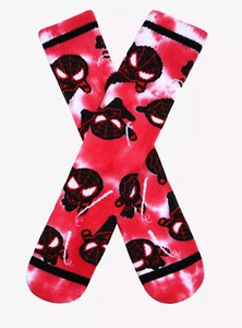 Marvel Spider-Man Miles Morales Chibi Allover Print Tie-Dye Crew Socks - Picture 1 of 3