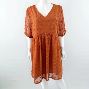 Grace Karin Orange Dot Embroidered Tunic Dress 2XL V-Neck Casual Bohemian Comfy - Picture 1 of 11