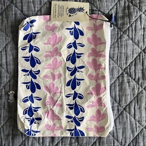 Tyvek Coated Splash Proof Travel Pouch Mid Size Pink And Blue Plumeria Lei NEW!