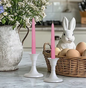 White Mini Metal Candlestick Candle Holders Centerpiece Set 2 Thanks Giving Gift - Picture 1 of 10