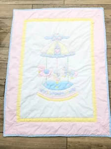 Vintage Baby Togs Baby Blanket Pastel Carousel Quilt Crib Horse duck sheep 80-90 - Picture 1 of 13