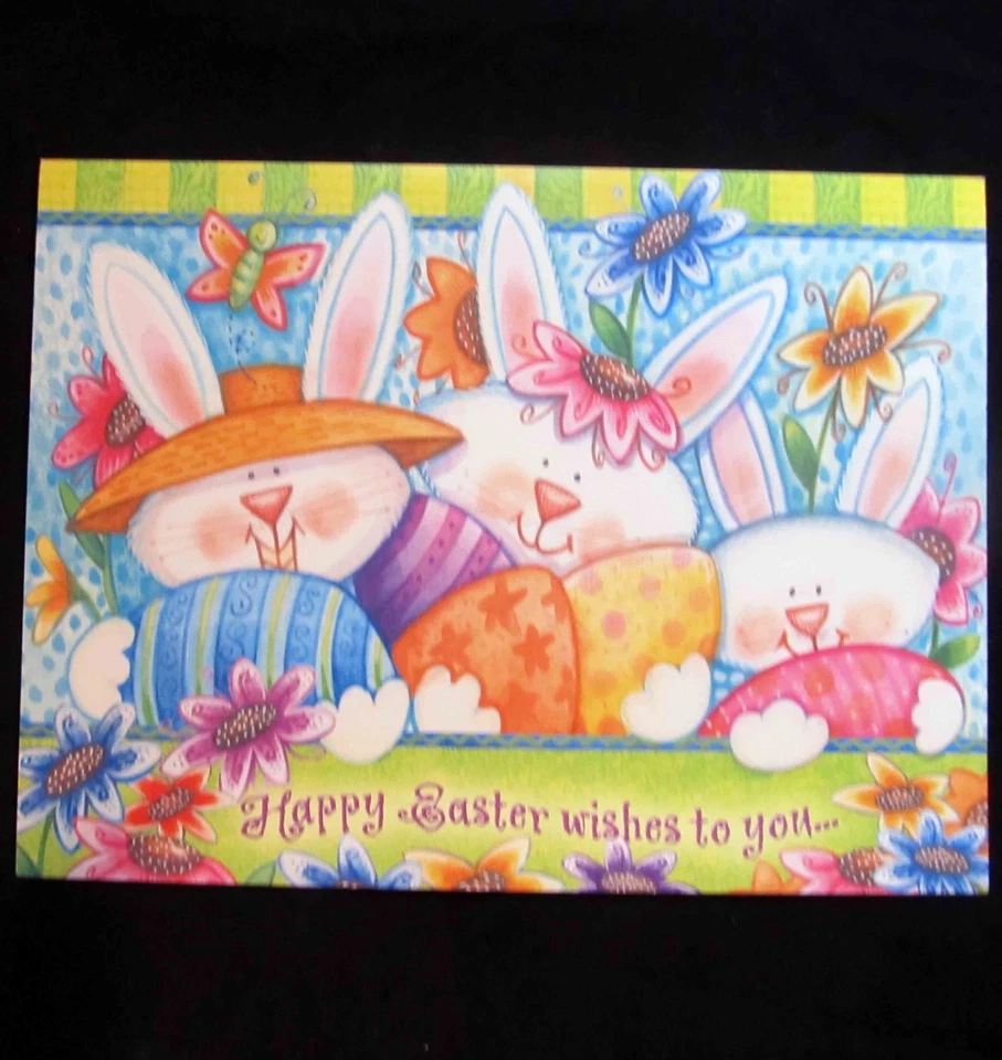 Leanin Tree Easter Greeting Card Flowers Easter Bunnies Bunny Multi Color E36 - Image 1 of 2