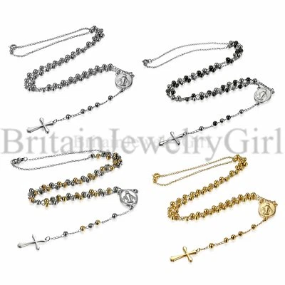 Colar masculino feminino de aço inoxidável com miçangas rosário Guadalupe cruzado - Imagem 1 de 4