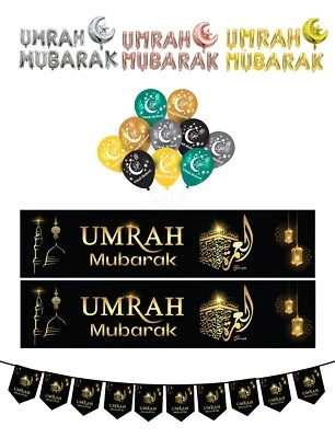HANDMADE Umrah Mubarak Bumper Pack 2 Banners Bunting Balloons Decorate And Celebration