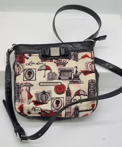Lulu Guinness London Crossbody Purse Bag Handbag Black White Zip Pocketbook - Picture 1 of 7