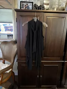 Forever 21 Black Slinky Stretchy High Low Tie Front Vest L - Picture 1 of 8