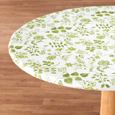 Vinyl Table Cover Floral ELASTICIZED 40-44" 45-56" Round 42x68 Sage Burgundy - Image 1 of 2