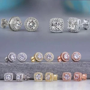 925 Sterling Silver Crystal Stud Earring Engagement Party Earrings Women Jewelry - Picture 1 of 69