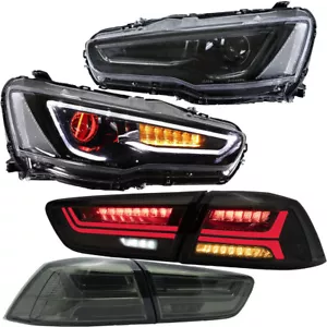 Demon Eyes Headlights +Smoked Taillights For Mitsubishi Lancer & EVO X 2008-2017 - Picture 1 of 16