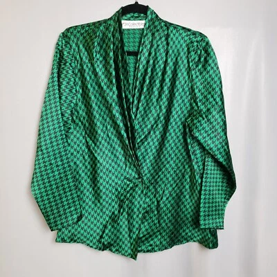 VINTAGE JH COLLECTIBLES Draped VNeck Checkered 80s Faux Wrap Blouse Petite 10  - Image 1 of 4